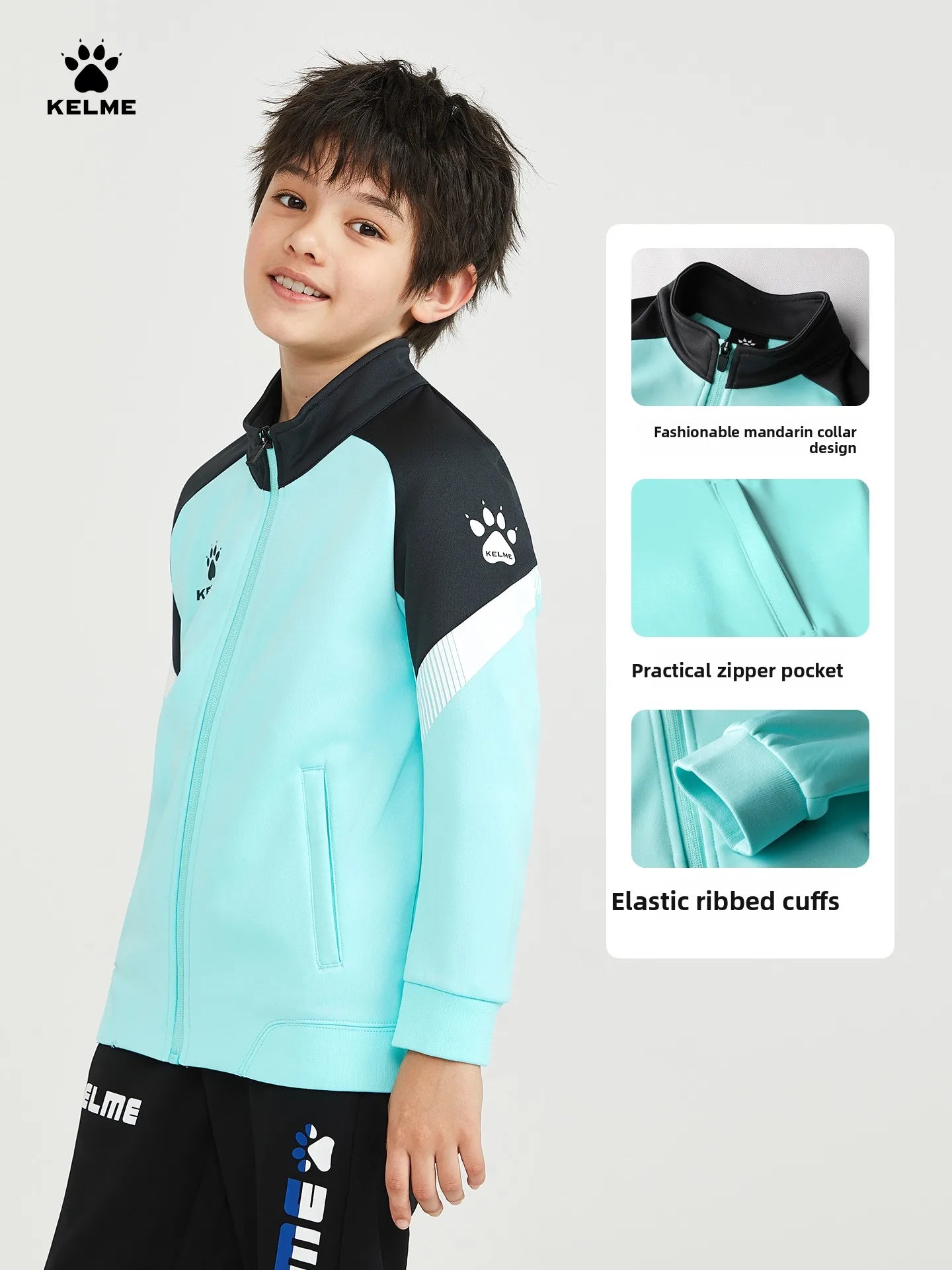 Kelme Children's Sports Jacket Autumn And Winter Knitted Jacket Outdoor Windproof Running Training Suit Image principale du produit