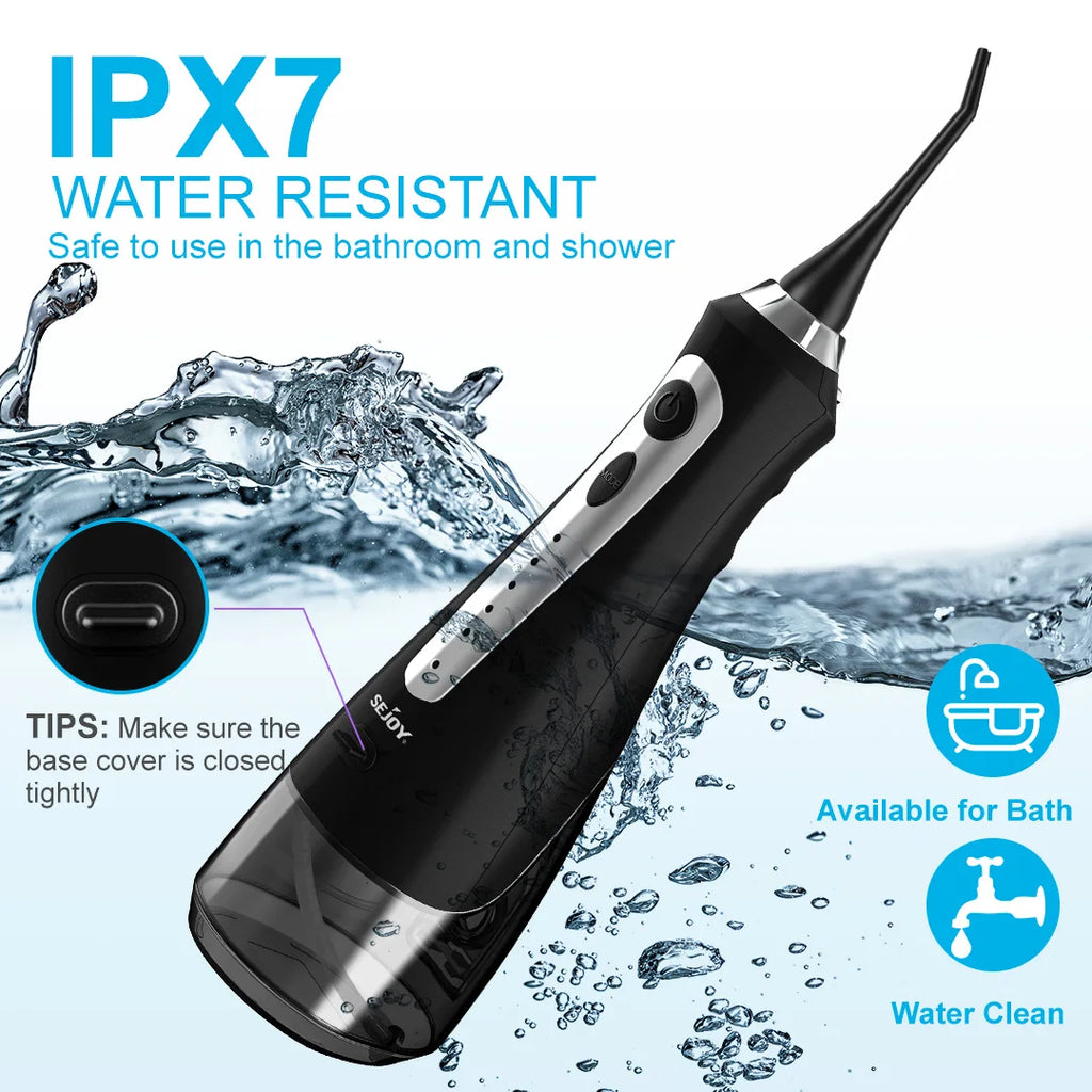 SEJOY Water Flosser Irrigator Dental Teeth Whitening strips Portable 230ML Tank 5 Modes 8 Jet Tips Washing Machine for Home