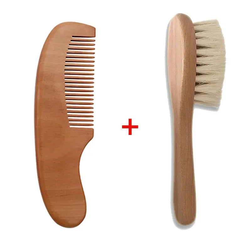 2pcs/ Set Newborn Hair Brush Comb Natural Wool Wooden Hairbrush Baby Kit Pure Natural Safety Material For Your Baby's Health Main image