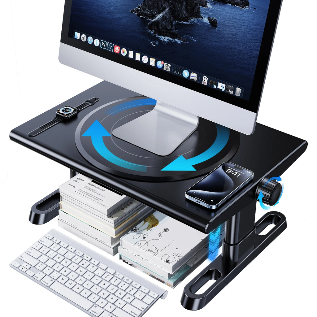 Oatsbasf Computer Monitor Stand Laptop TV Holder Monitor Shelf 360° Rotation Computer Desk Height Adjustment 50LB Load Bearing