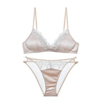 French Style Lingerie Set for Women, Thin Non-Wired Triangle Cup Bra, Lace & Embroidery Design