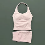 2pcs Sports Set Women Backless Tank Tops High Waist Scrunch Seamless Shorts Fitness Clothes Activewear Workout Sets Gym Suit