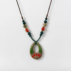 Handmade Vintage Ceramic Necklace Retro craft pottery Ethnic Style Chinese Pendant Unique Women's Accessory  X840G