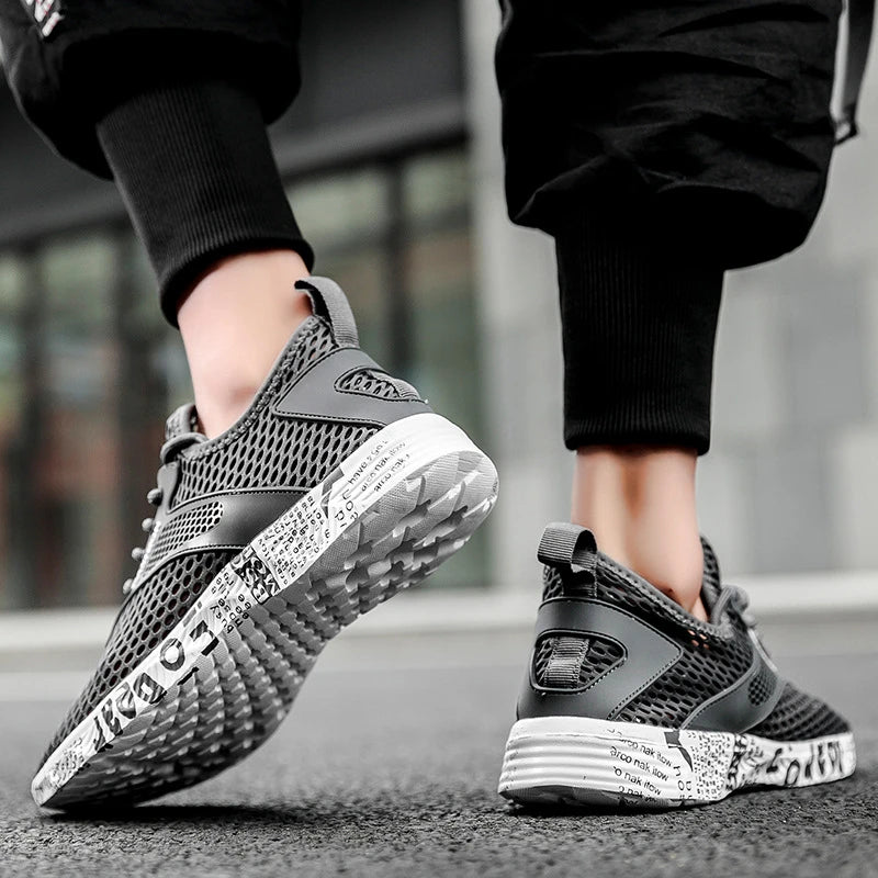 Summer Mens Black Hollow Mesh Sneakers Fashion Breathable Lightweight Casual Walking Shoes Printed Sole Outdoor Sports Footwear Secondary image