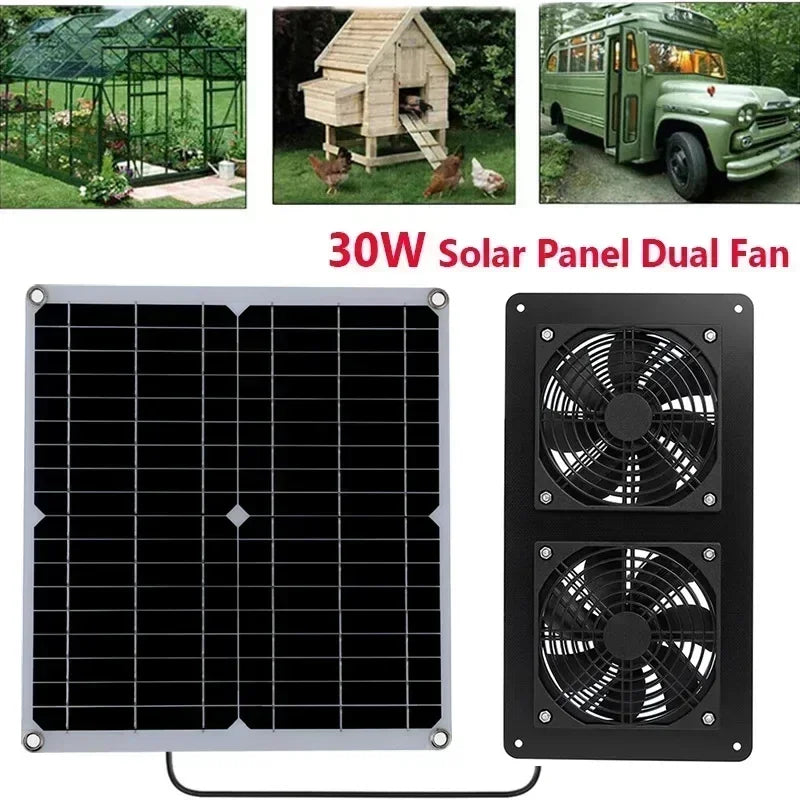 High Efficiency Outdoor Solar Panel Dual Exhaust Fan for Dog Warehouse RV Greenhouse Fan Air Pump Cooling Temperature Image secondaire du produit