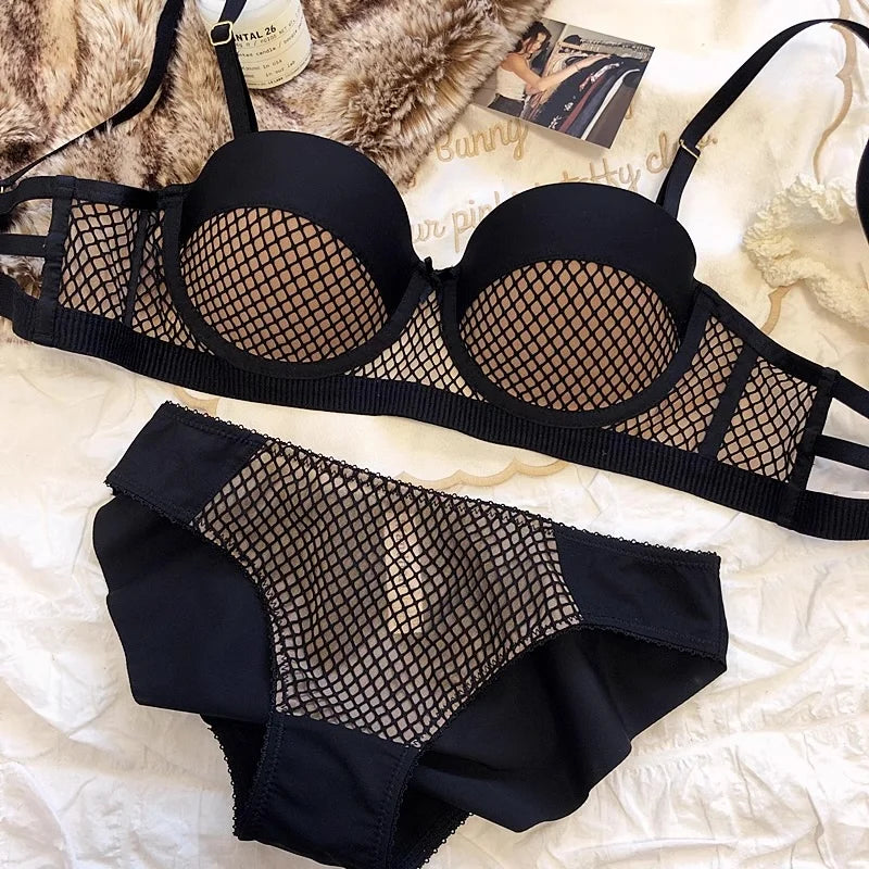 Mesh Lace Underwear Ladies Sexy Small Chest Push Up Lingerie For Women Bra Sets Red White Wedding Girls Thicken Intimates BCD