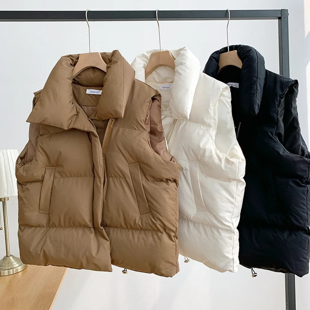 Women Fashion Autumn New 2024 Stand Collar Elegant Down Coats Warm Outerwear Casual Belt Sleeveless Winter Women Vests Jackets Image principale du produit