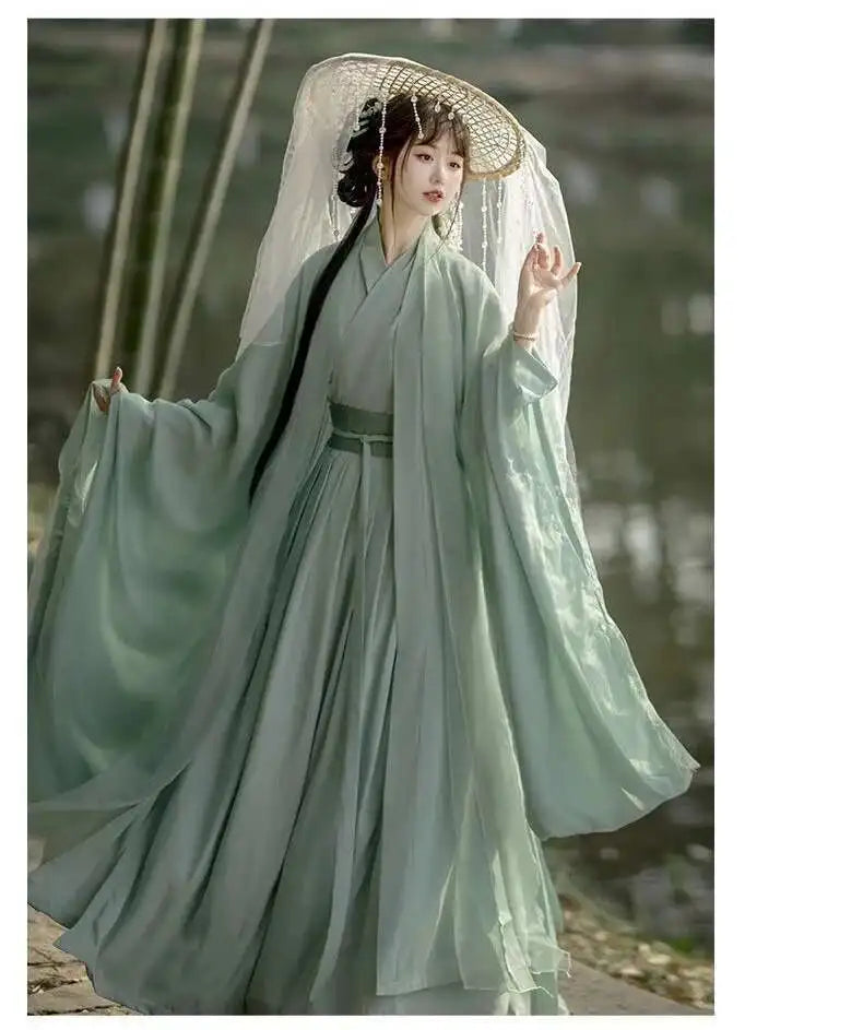 China Traditional Hanfu Women Evening Dresses Elegant Fairy Skirt Loose Big Sleeves Elegant Dress Banquet Dance Clothes Spring