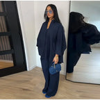 Women Solid Lapel Full Sleeves Pant Suits Chic Single Breasted Wide-leg Long Pants Sets 2026 Lady  Casual Daily Loose Fit Outfit