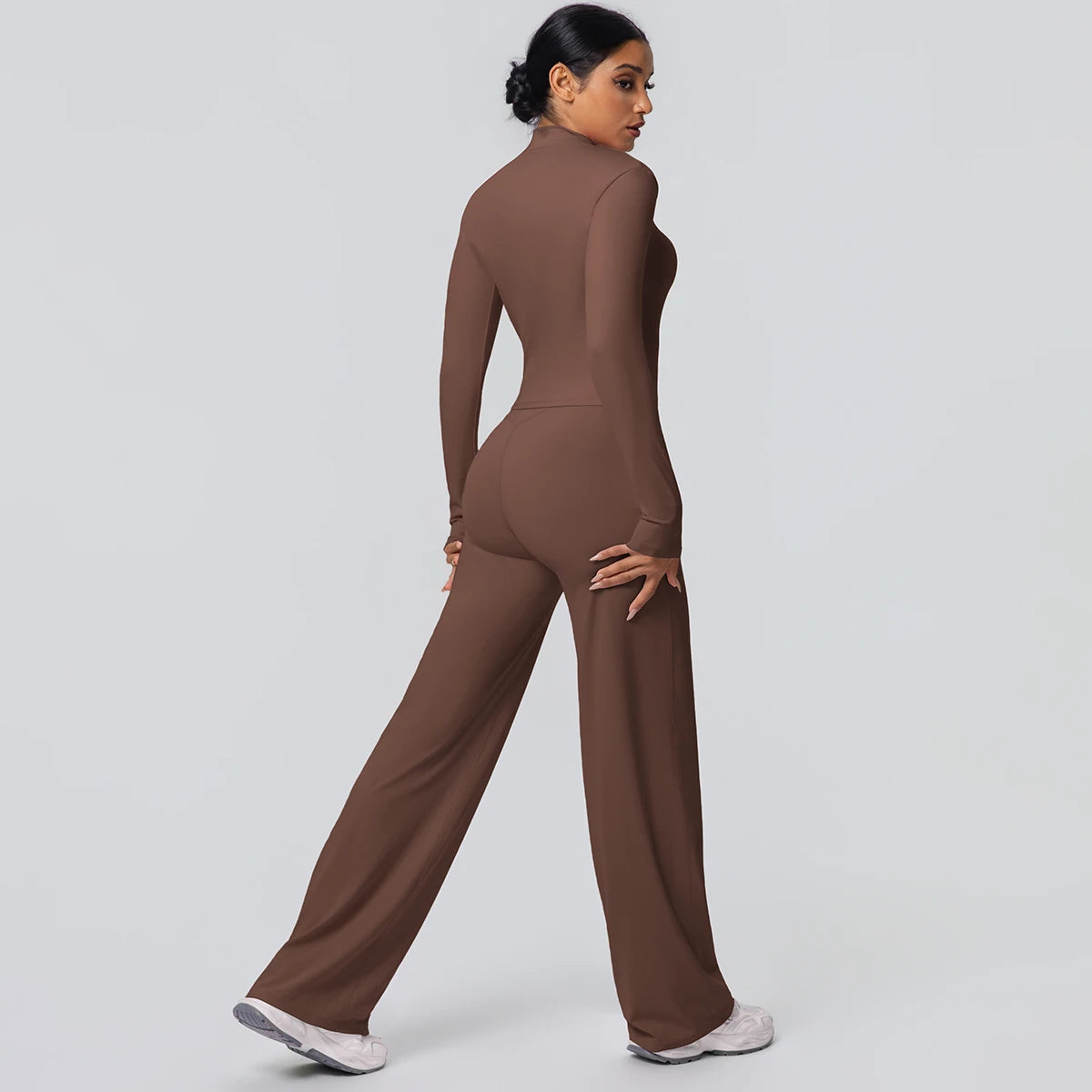 2pieces Quick Drying Sports Fitness Clothing Yoga Set Women Yoga Zipper Long Dleeves High Waisted Breathable Wide Leg Pants Set