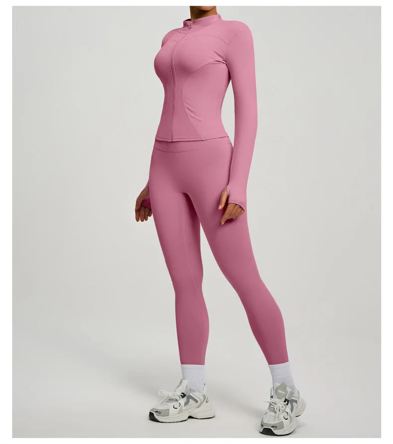 SVEIC Women's Two Piece Tracksuit Yoga Set Long Sleeve Jacket High Waisted Leggings Breathable Gym Clothes For Women Sportswear