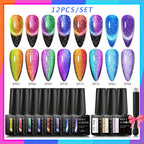 10/12PCS/SET Cat Magnetic Gel Nail Polish Set 9D Reflective Glitter Gel Semi Permanent UV Gel Soak Off Sparkling Nail Art Kits