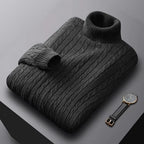 Autumn New Men's Turtleneck Jacquard Sweater Solid Color Knitted Pullover Casual Warmth High Elastic Versatile Male Sweatwear