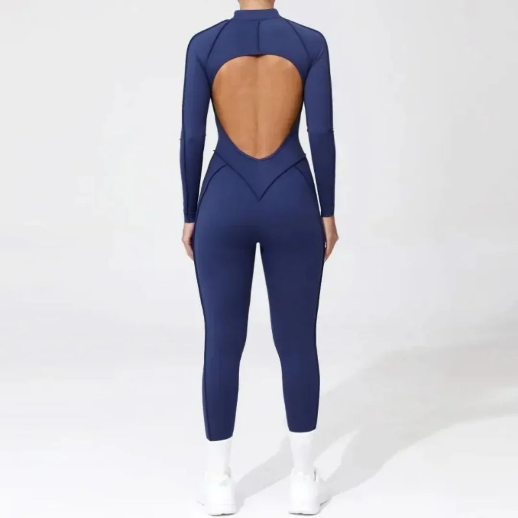 Women's Yoga Jumpsuit Hip Lift Sports Fitness Removable Padding Backless Zipper Leggings One-Piece Running Workout Gym Jumpsuit