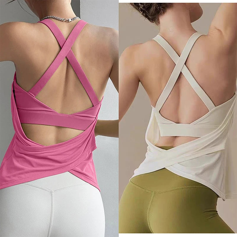 Two-piece Yoga Suit with Chest Pad with Fake Vest Sexy Running Training Beautiful Back Bra Pilates Fitness Sports Sleeveless Top Image principale du produit