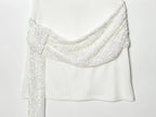 HH 2026 Women Elegant White Short-Sleeved Backless Sequined Splicing Decoration Sexy Short Dress Woman Fashion Party Mini Dress