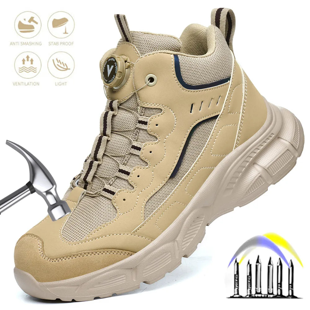 Rotary Buckle Safety Shoes for Man with Steel Toe Cap Anti-smashing, Anti-puncture, Anti-slip Work Safety Boots Industry Welding