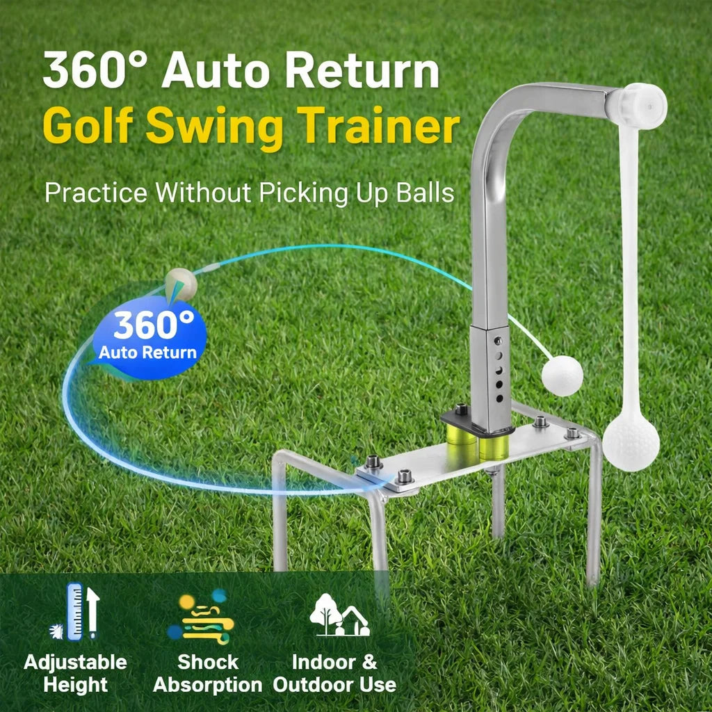 Golf Swing Trainer with 360° Auto Return Adjustable Height Golf Training Aid for Indoor Outdoor Practice