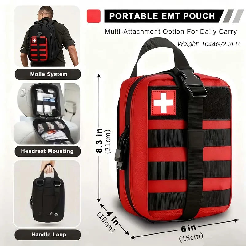 379pcs Home Office First Aid Kit Portable Emergency Bag, Red Survival Carry-On for Outdoor Activities, Camping, Hunting, Hiking Secondary image
