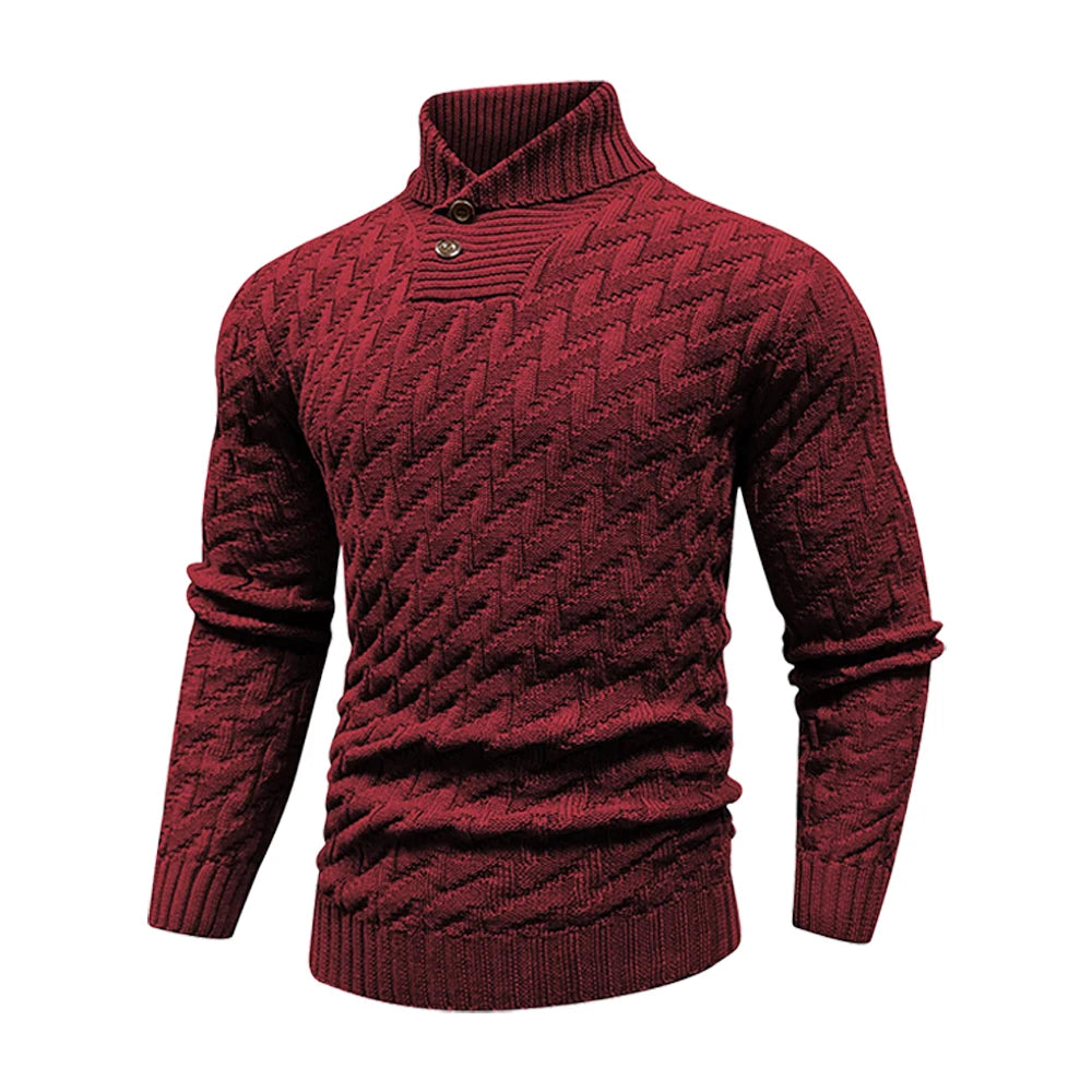 Men's Sweater Spring Shawl Collar Pullover Solid Color Sweater Casual Cable Knit Button-Up Pullover High Quality Tops US Size