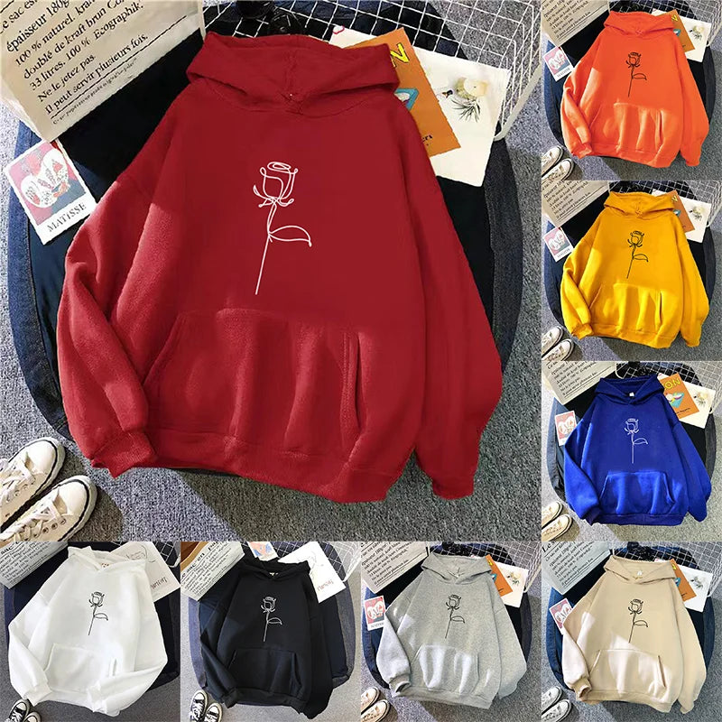 2024 Autumn Winter Hoodies Sportwear Women's Hoodie Pullover Sweatshirt Stylish Flower Print With Thick Long Sleeves Tops Loose Image principale du produit