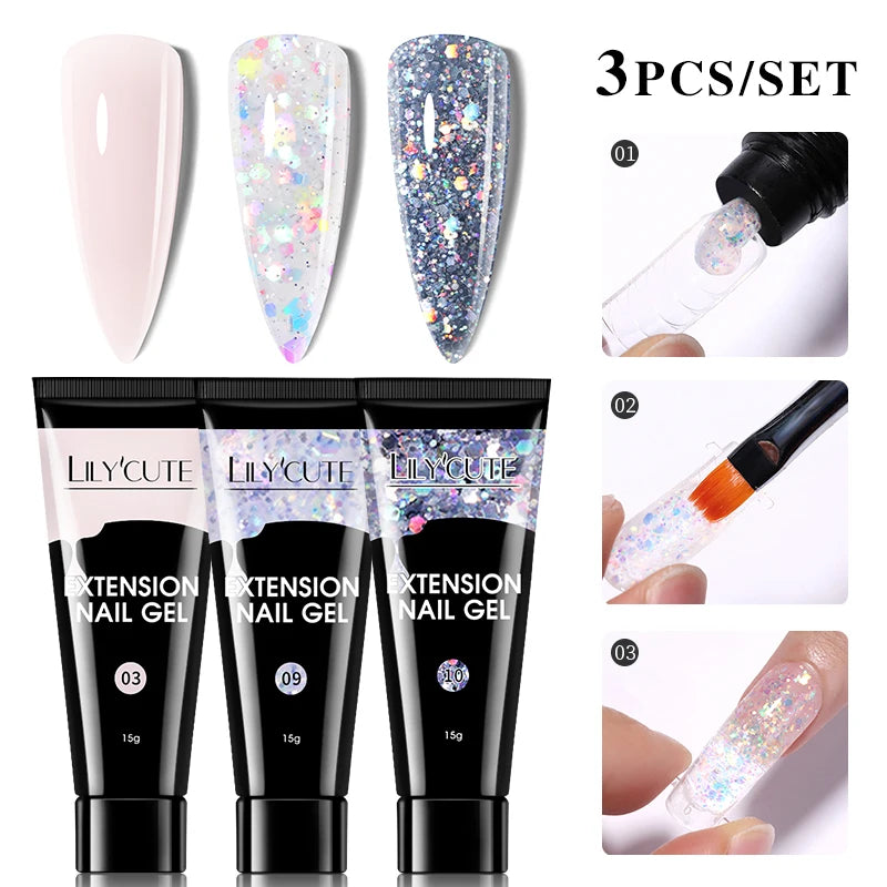 LILYCUTE 15ml Extension Gel Nail Polish Set Quick Nail Prolong With Extend Mold Nail Tips Acrylic Solution Manicure Tools Kit