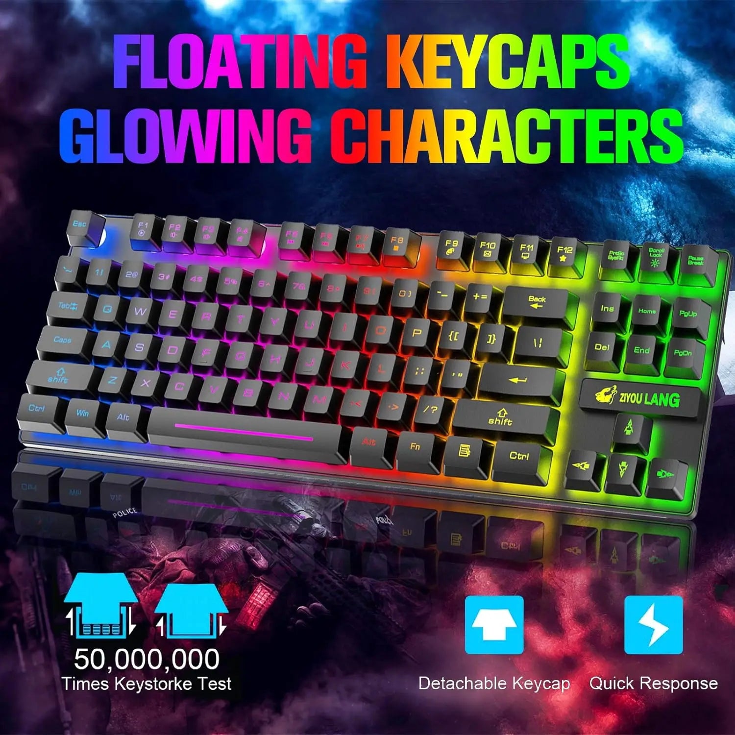 T87 Wireless Keyboard Mouse Set, Rainbow Backlit 2.4G Rechargeable Gaming Keyboard 2400DPI Optical Gaming Mouse with Mouse Pad Image secondaire du produit