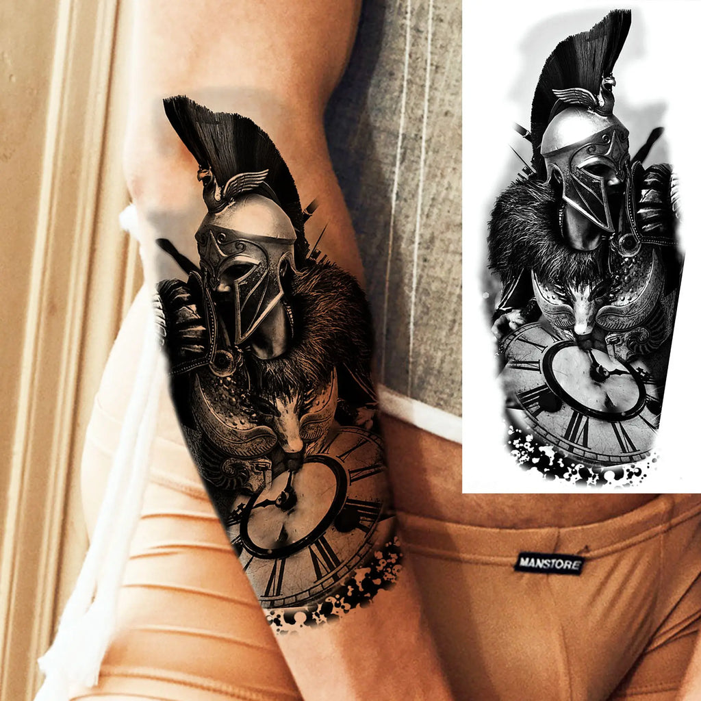 1 Sheet Waterproof Knight Warrior Gladiator Temporary Tattoos For Men Women Realistic Fake Tattoo Sticker  Forearm Tatoos Decals