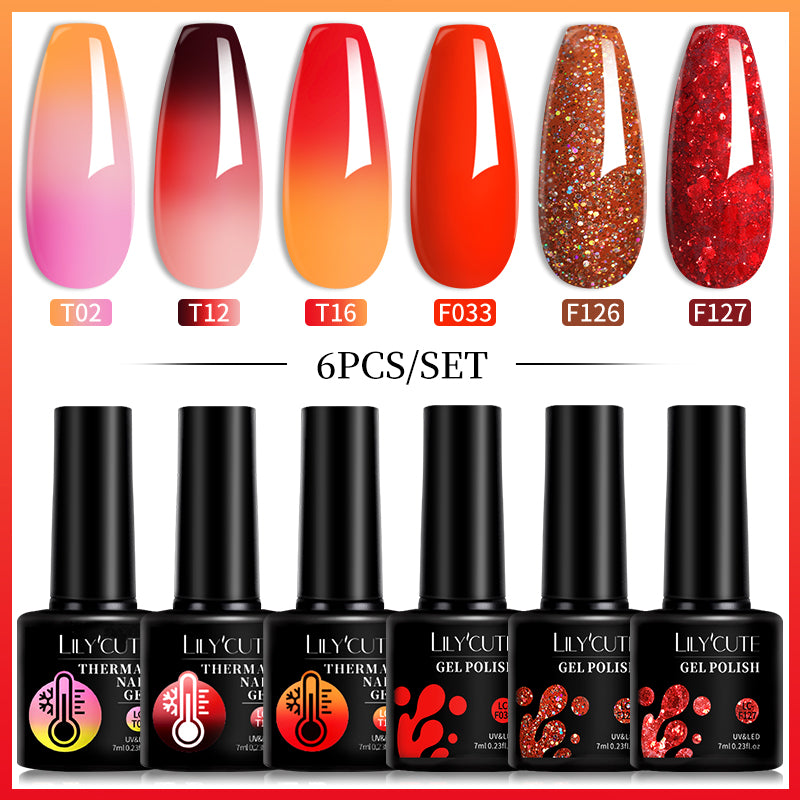 LILYCUTE 7ML 6PCS Neon Gel Nail Polish Set fluorescent Series Color Changing Semi Permanent Soak Off Manicure kit Nail Art Gel
