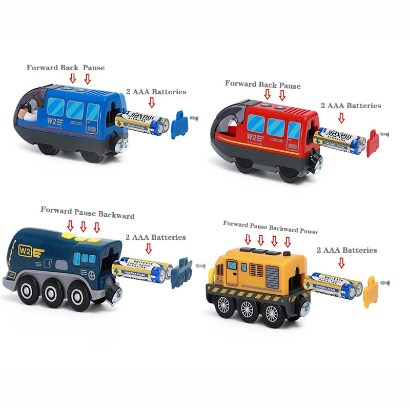 Kid Magnetic Electric Train Car Locomotive Wooden Track Slot Diecast Railway with Two Carriages Train Wood Toy Biro Leduo Track