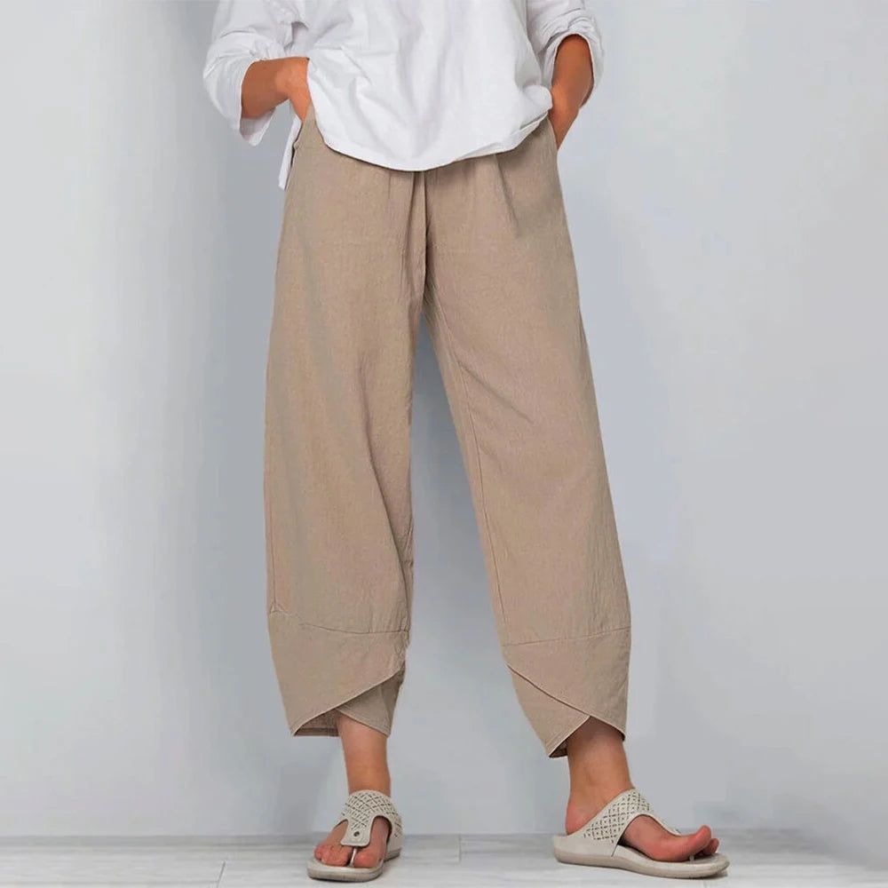 Women Cotton Linen Harem Pants Vintage Printed Wide Leg Trousers Casual Solid Pockets Harajuku High Waist Baggy Pants Joggers Image principale du produit