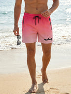 Shark Graphic Men's Board Shorts Summer Casual Beach Shorts with Mesh Liner Zipper Pockets Quick Dry Swim Trunks Bathing Suit