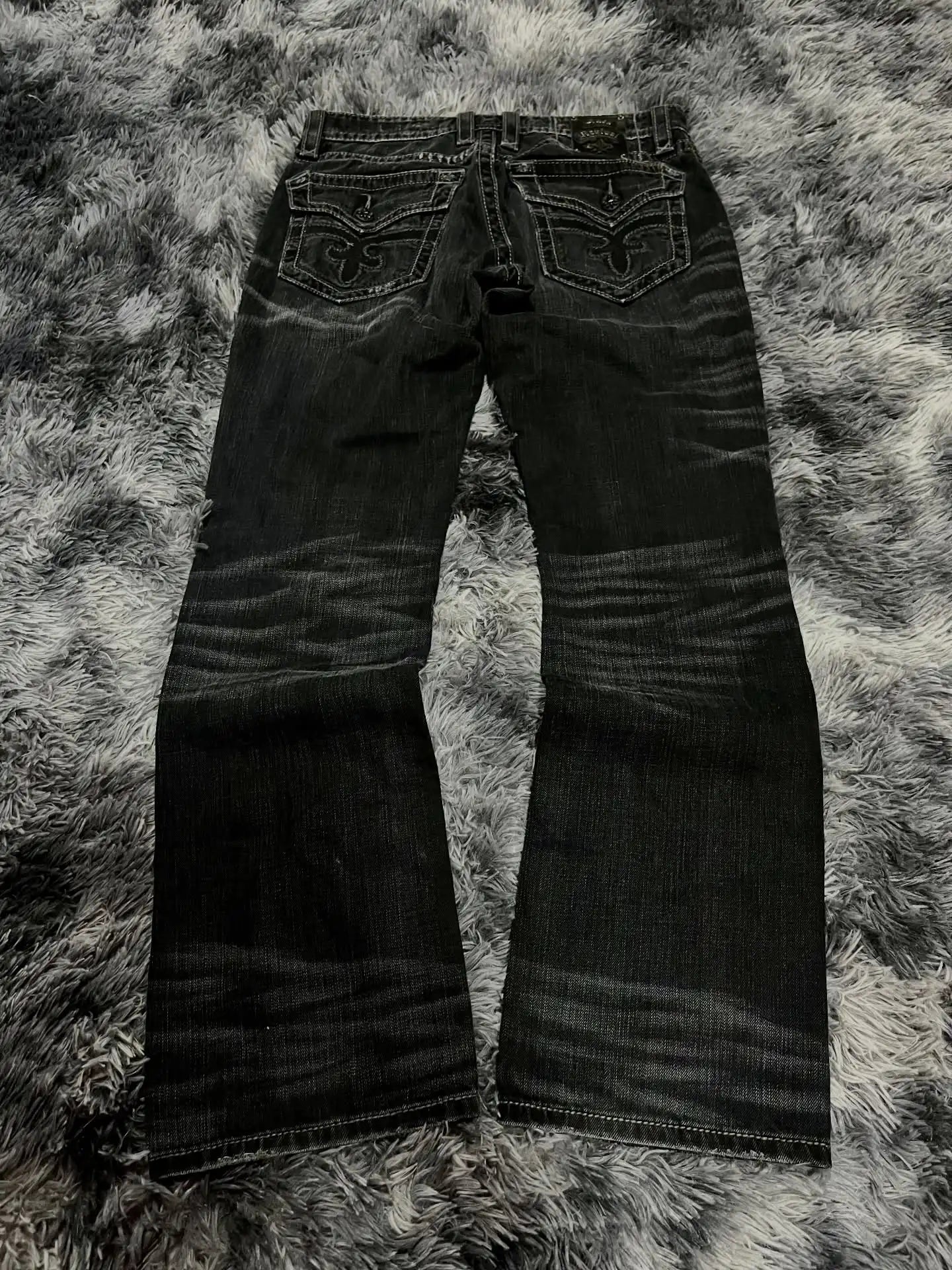 Y2K Black Washed Embroidered High-waisted Oversized Jeans Men European and American Retro Classic Loose Wide-leg Straight Pants