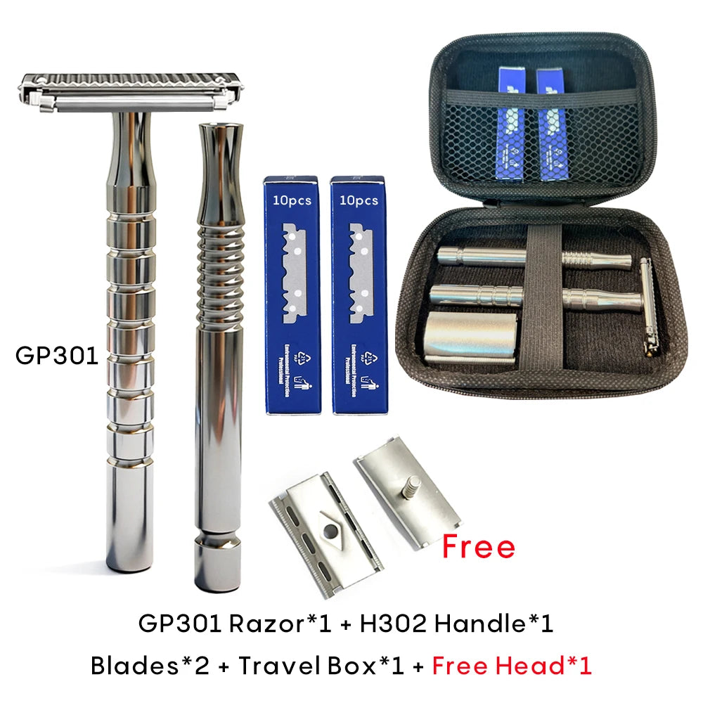Shavcooo Glide Pro 4D Stainless Steel Safety Razor Eco-friendly Dual Half Shaving Shaver for Men Women Gift kit with Travel Box