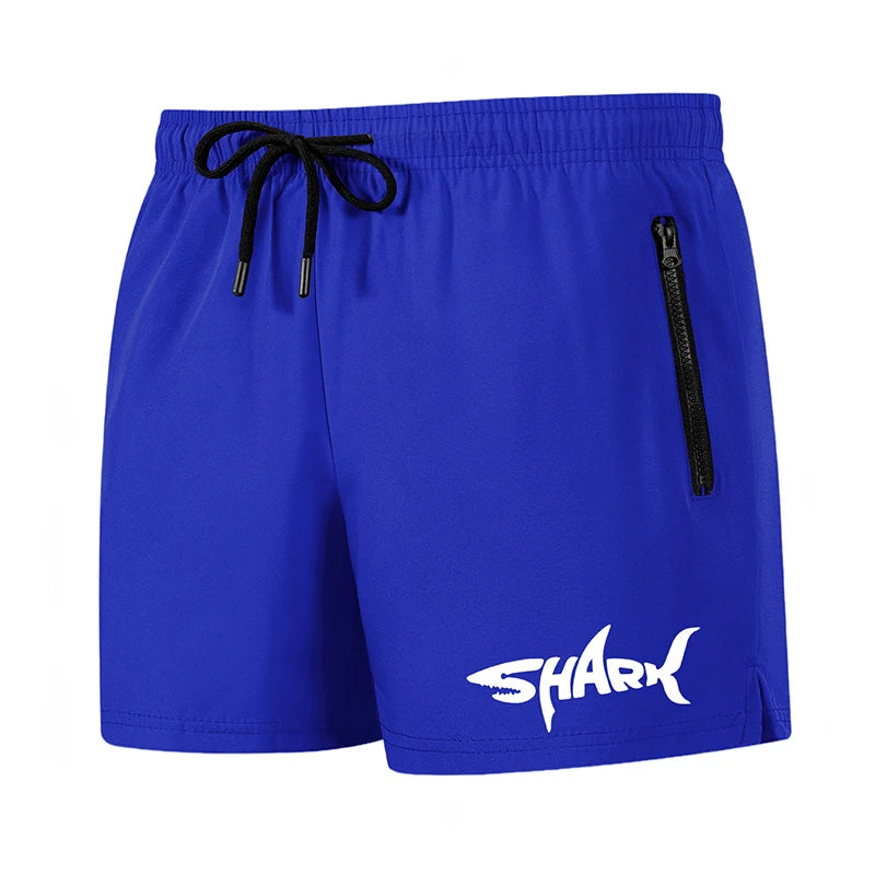 Shark Graphic Men's Board Shorts Summer Casual Beach Shorts with Mesh Liner Zipper Pockets Quick Dry Swim Trunks Bathing Suit