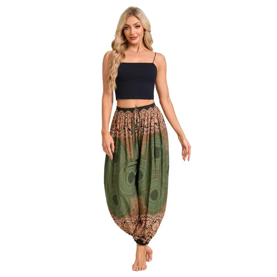 Women's Boho Wide Leg Harem Pants Adult High Waist Yoga Loose Lantern Pants Breathable Beach Trousers Vacation Printed Jagger