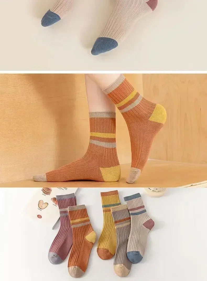 5 Pairs Striped Print Socks for Women Comfy Soft Mid Tube Socks Winter  Harajuku Funny Casual Sock Women's Stockings Hosiery