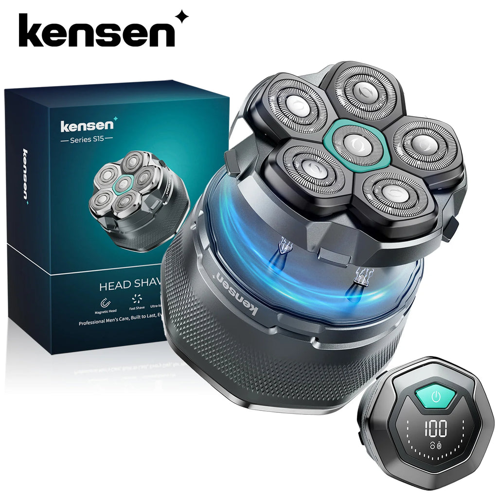 KENSEN 6D Magnetic Floating Electric Shaver for Men Wet/Dry Head Razor Hair Trimmer USB Rechargeable LED Display Beard Trimmers