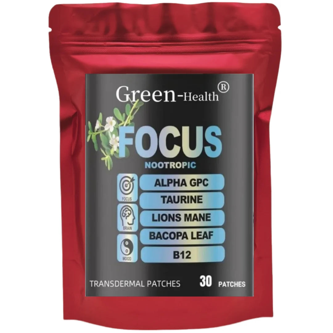 Nootropic Brain Transdermal Patches - Lions Mane Vitamin C & B12 Taurine Bacopa - Cognitive Function Support 30 Patches 6-in-1
