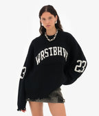 Trendy Loose Letter Jacquard Knitted Pullover Women's 2025 Autumn New Highstreet Gray Black Soft Sweater Hottie Versatile Pieces