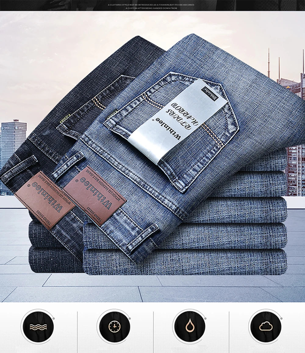 Wthinlee Business Men Jeans Casual Straight Stretch Fashion Classic Blue Black Work Denim Trousers Spring Summer Brand Clothing