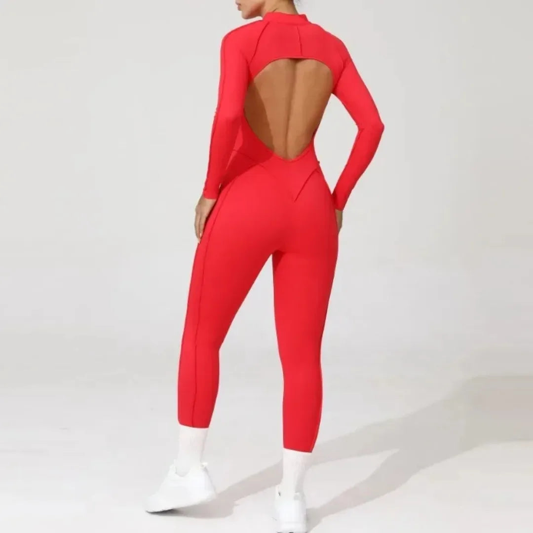 Women's Yoga Jumpsuit Hip Lift Sports Fitness Removable Padding Backless Zipper Leggings One-Piece Running Workout Gym Jumpsuit
