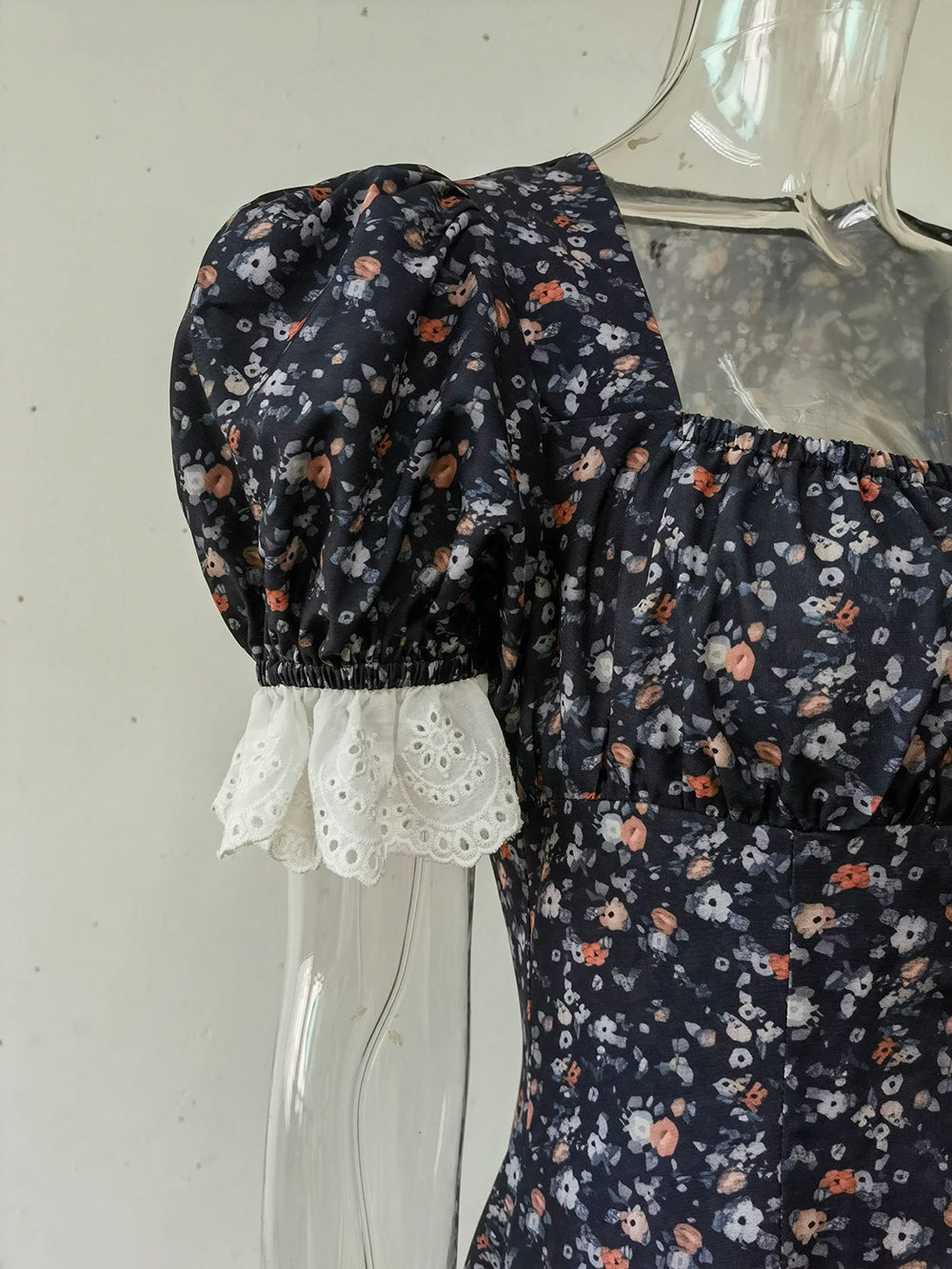 Elegant French Lace Floral Dress 2025 Spring and Summer Woman Sexy Square Neck Commute Soft Home Travel Casual High Waist Dress
