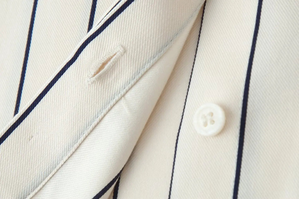 HH Women 2026 New Fashion Versatile Beige Striped Puffy Sleeve Shirt+High Waisted Loose Pleated Casual Long Pants Two Piece  Set
