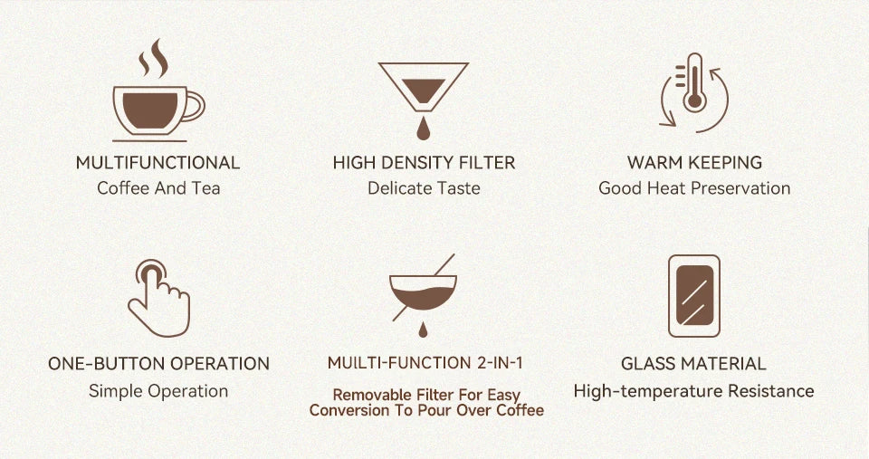 HiBREW 3 in 1 America Drip Coffee Machine Pour Over Coffee Maker Glass Teapot Hot Tea Maker  750ML H12