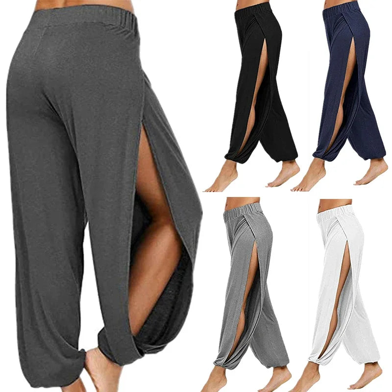 Summer High Slit Haren Pants for Women Sports Yoga Pants Solid Loose Hippie Harem Wide Leg Pants Trousers Image principale du produit