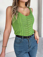 Spring Summer Casual V Neck Hollow Out Knitted Vest Solid Color Sleeveless Tops Orange Green White Khaki 2026 Women Clothes