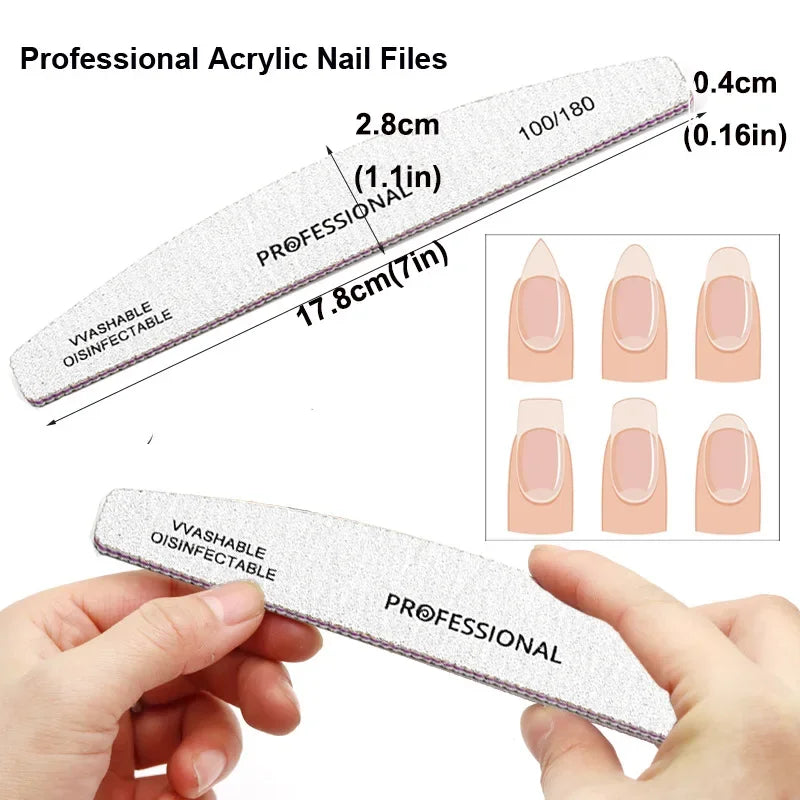 8pcs Nail Files Set 100\180 Nail Sanding Buffer Professional Manicure Files Makeup Pedicure Brushes Tool Extension Kits