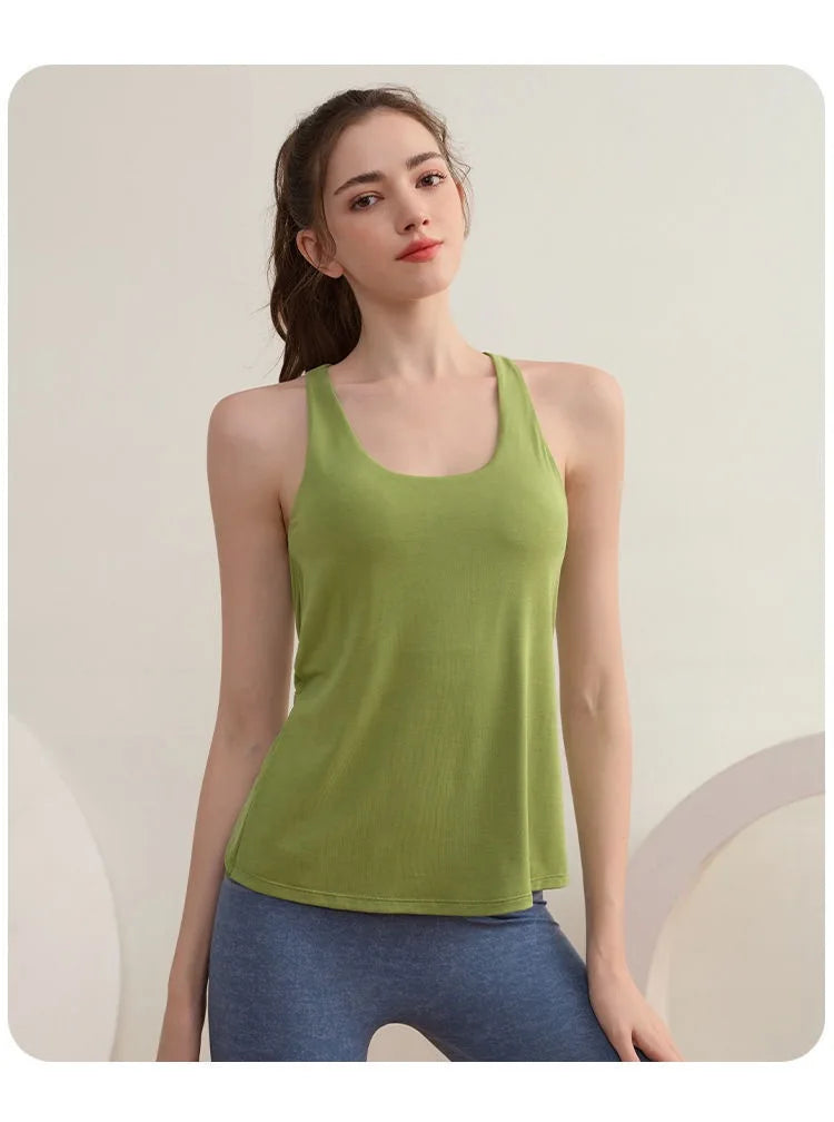 Two-piece Yoga Suit with Chest Pad with Fake Vest Sexy Running Training Beautiful Back Bra Pilates Fitness Sports Sleeveless Top