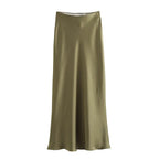 ETJ 2025  Women's spring new elegant fashion all-in-one stretch high-waisted A-line silk satin sag skirt multi-color option